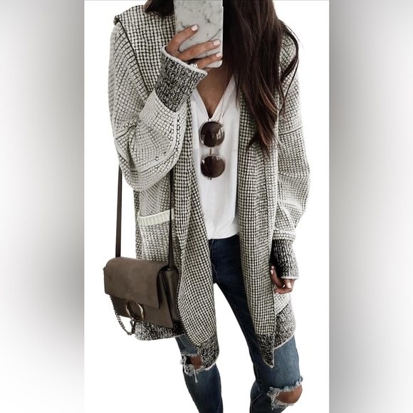 NWOT • Open-Front Chunky Knit Hooded Sweater in Gray • Women’s Large - Picture 1 of 16